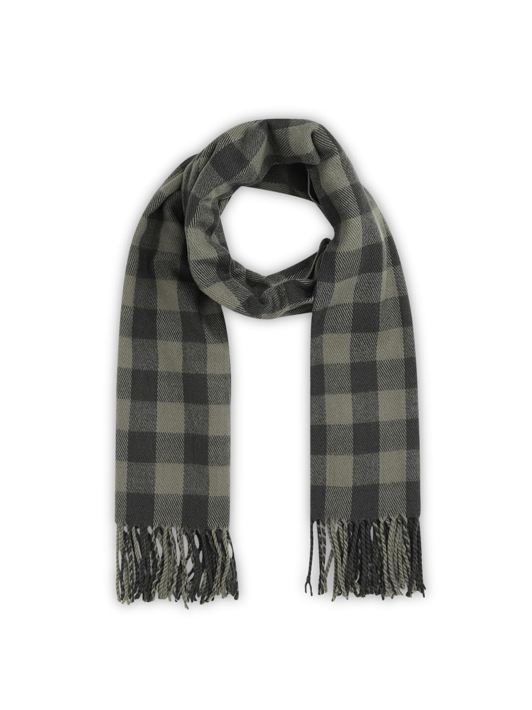 Men Grey Check Fringe Detail Scarf-image-21