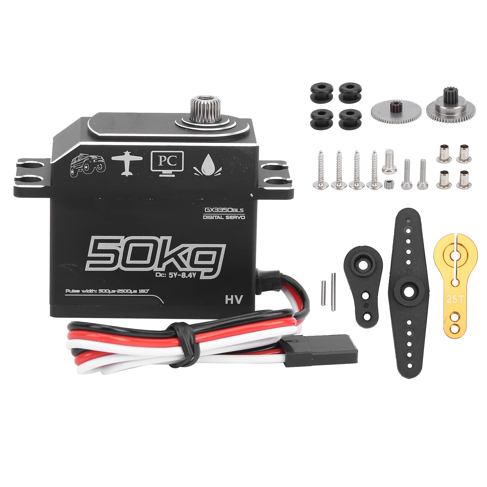 Servo RC Servo 50 Kg, Trasmissione impermeabile in acciaio inox, Servo digitale ad alta coppia per auto da barca 1/10 1/8 RC