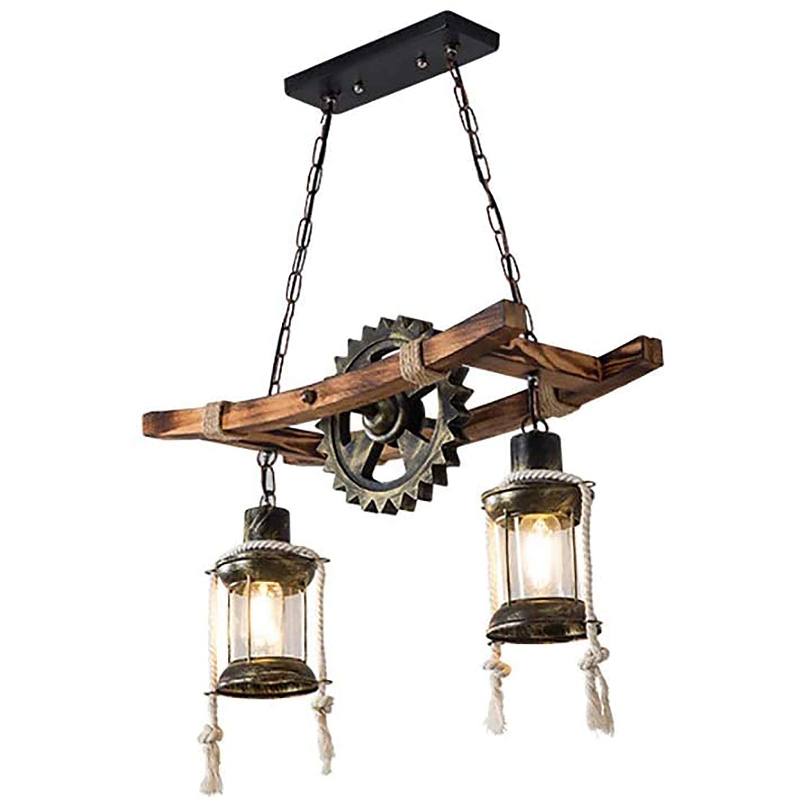 Lustre rétro en bois pour salle à manger, suspension vintage industrielle