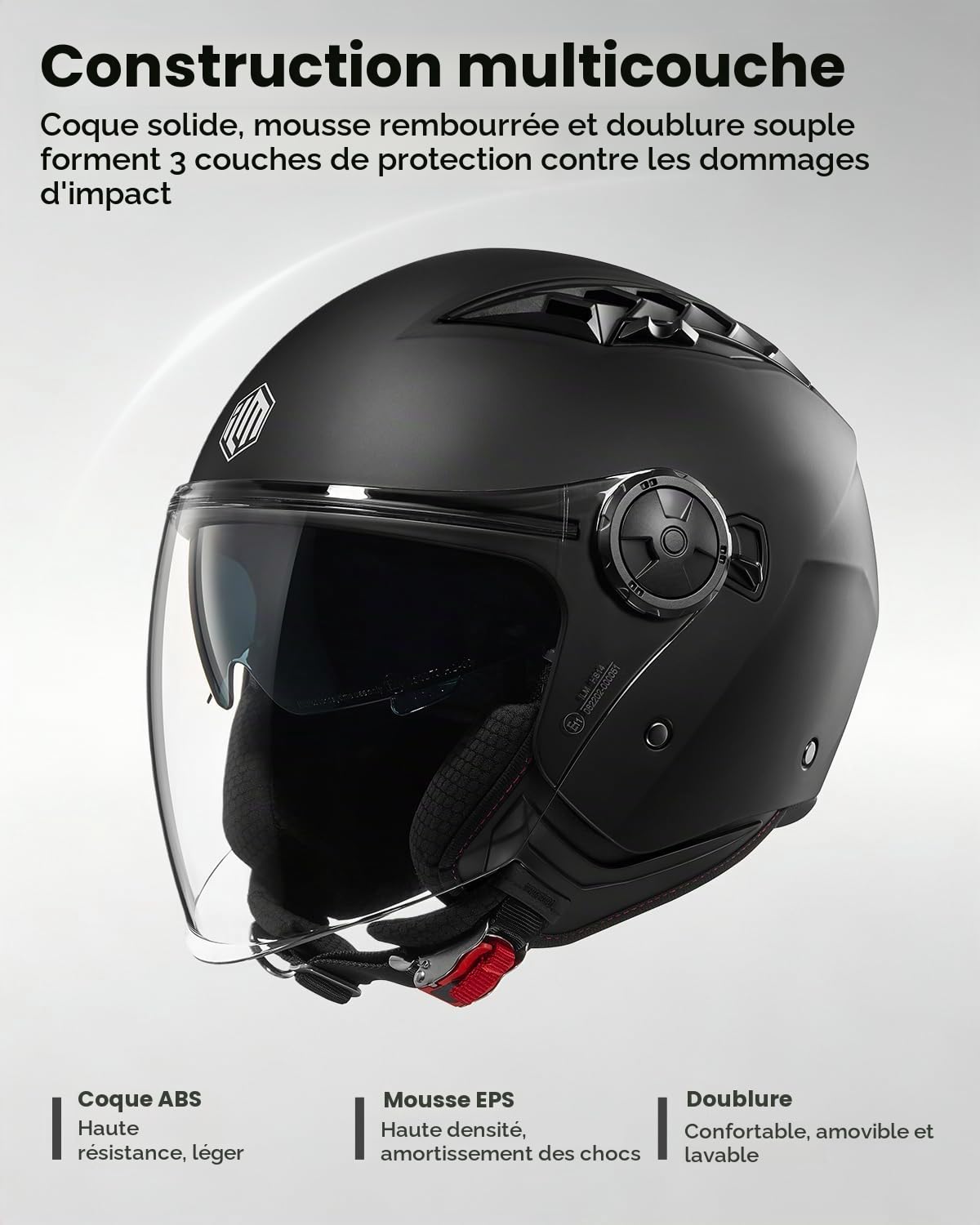 ILM Casque Moto Homme Femme Homologué ECE 22.06 Ouvert Vintage Retro 3/4 avec Double Visière pour Adulte Scooter Cruiser Moto Modèle HS399