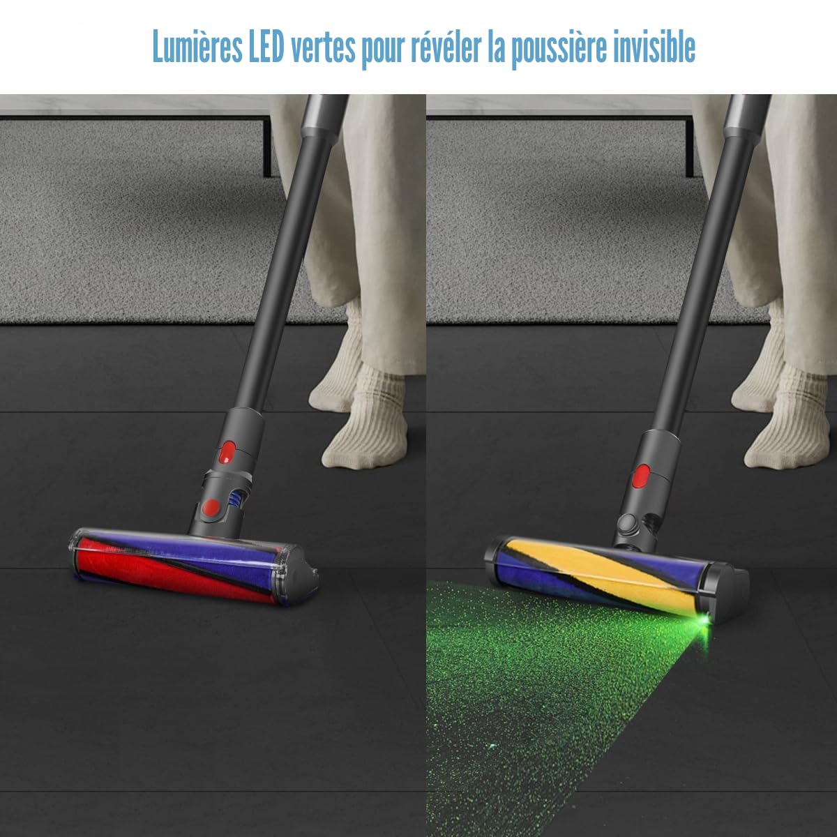 Brosse pour Dyson V10 V11 V7 V8 | Tête de Brosse à Rouleau, Lumières LED, Révèle la Poussière Invisible, Adaptée aux Planchers Durs
