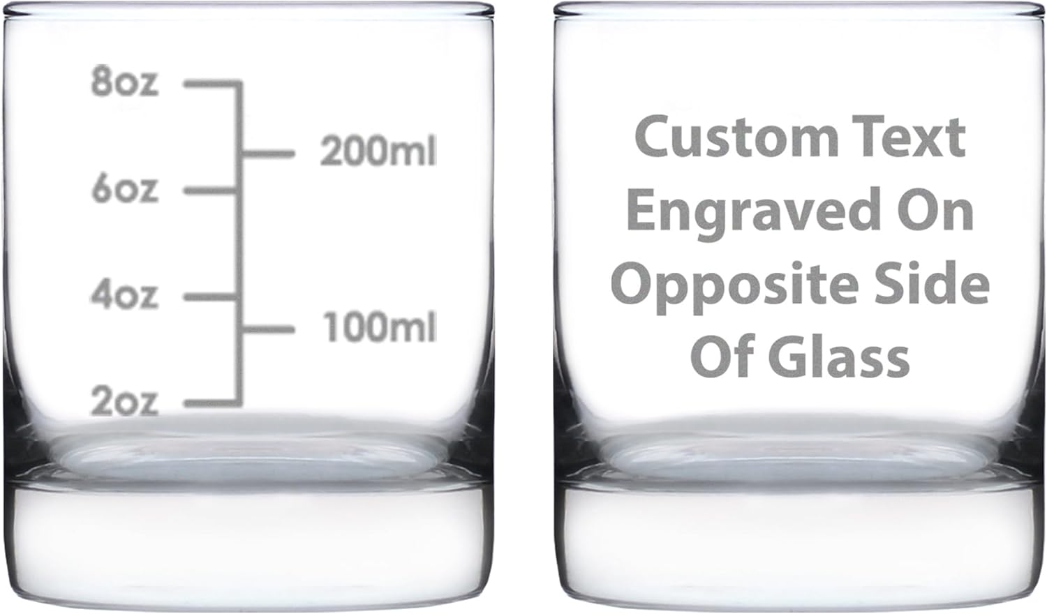 Custom Cocktail Measuring Cup - Personalized Whiskey Rocks Glass - Engraved Measurement Lines for Bartender & Portion Control - Ounces and Metric - 10.25 oz Glasses