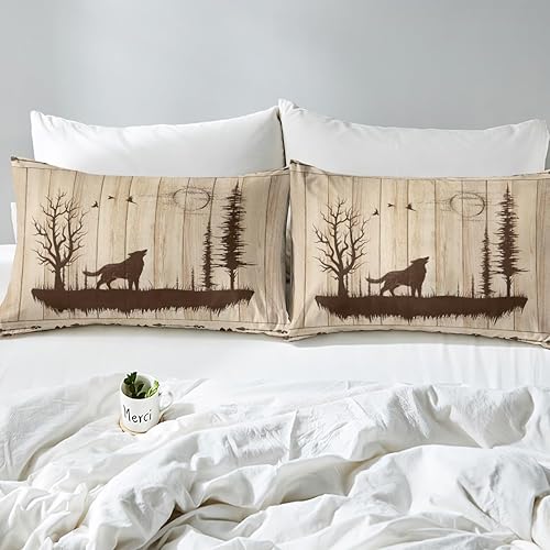 Miniatura 4 de Juego de ropa de cama de lobo, funda de edredón de animales salvajes, funda de edredón étnica tribal con estampado de patas de flecha, tamaño Queen,