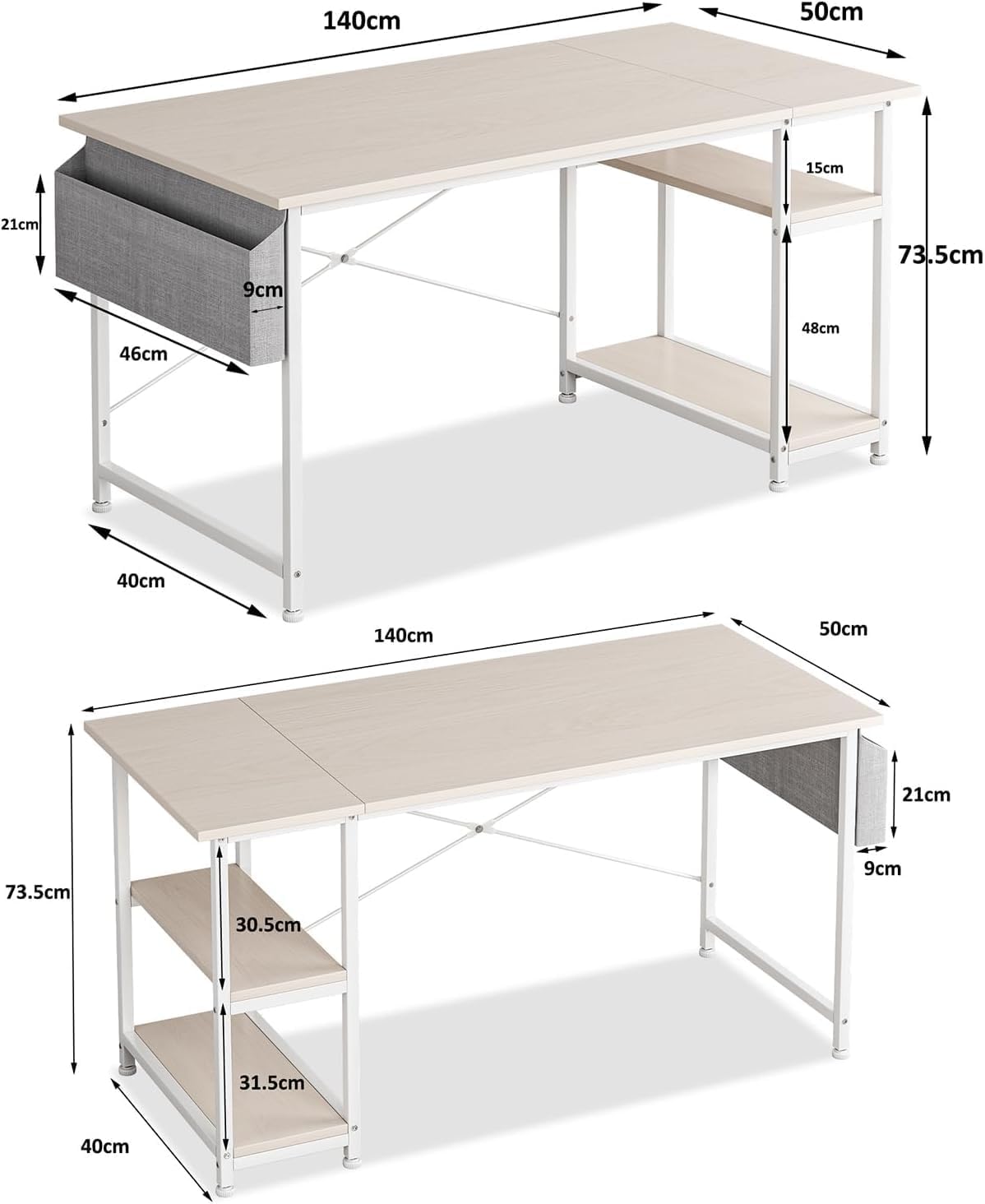 مكتب كمبيوتر وألعاب 140 سم مع رفوف تخزين وحقيبة جا...