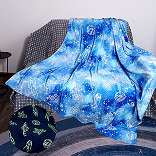 Glow in The Dark Throw Blanket Victop Super Soft Flannel Fleece Blanket 160 x 130 cm Warm Cozy Furry Blanket for Kids Decorated with Stars and Horse Holiday Birthday Gift for Kids Girls Boys Teens