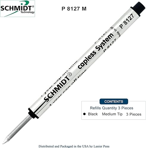 Miniatura 2 de Schmidt P8127 - Paquete de 3 rollerball corto sin tapa, tinta negra