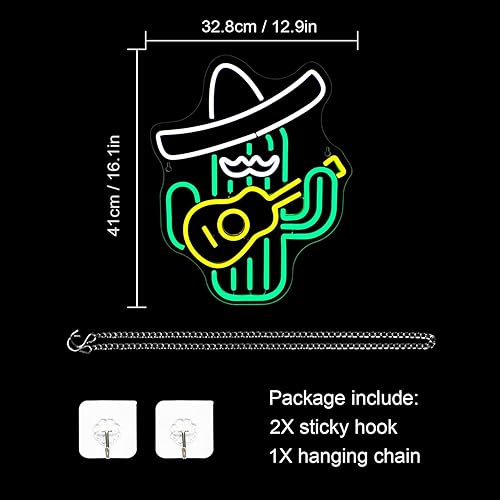 Miniatura 6 de WLHOPE Letrero de neón de cactus, sombrero de vaquero, letreros LED de neón verdes para decoración de pared, letreros LED de neón de cactus de