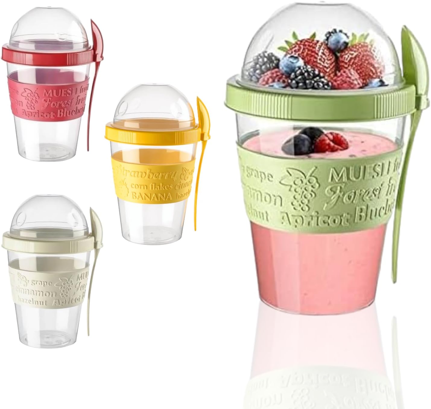 QUASLEQ 4Pack Yogurt Parfait Cups with Lids and Spoons