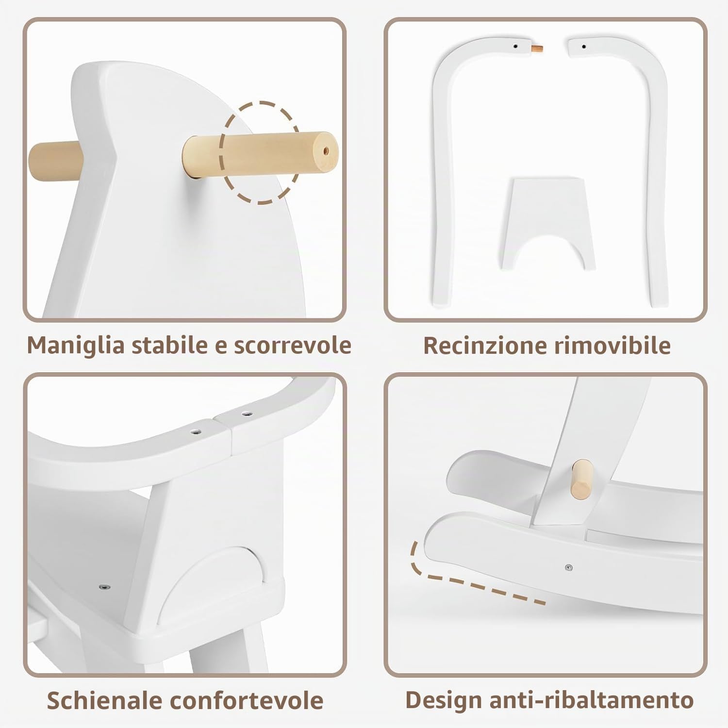 labebe Cavallo Dondolo Legno Bianco Classic, Sedia Dondolo Bambini per 6-36 Mesi, Giochi Cavalcabili Bambini/Dondolo Bambino/Dondolo Neonati Elettrico Dondolo Cavallo Bianco