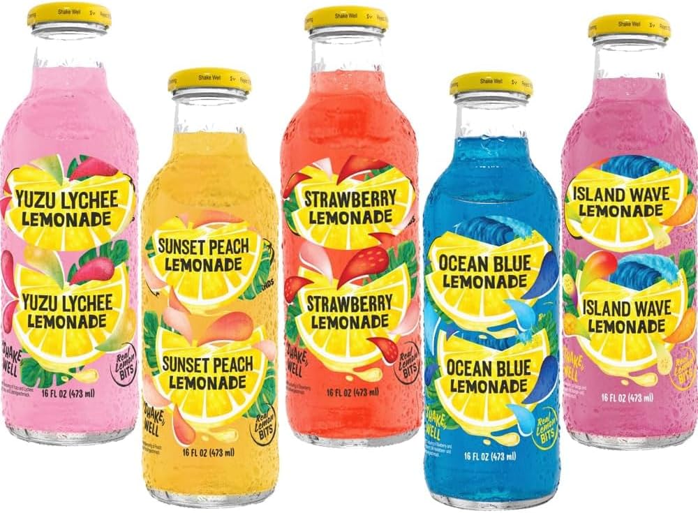 Random Mixed Flavours of Yuzu Lychee,Sunset Peach,Strawberry,Ocean Blue Island Wave Lemonade Drink Bottles 473ml - cly 5 x Mixed Bottles