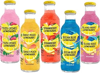 Random Mixed Flavours of Yuzu Lychee,Sunset Peach,Strawberry,Ocean Blue Island Wave Lemonade Drink Bottles 473ml - cly 5 x Mixed Bottles