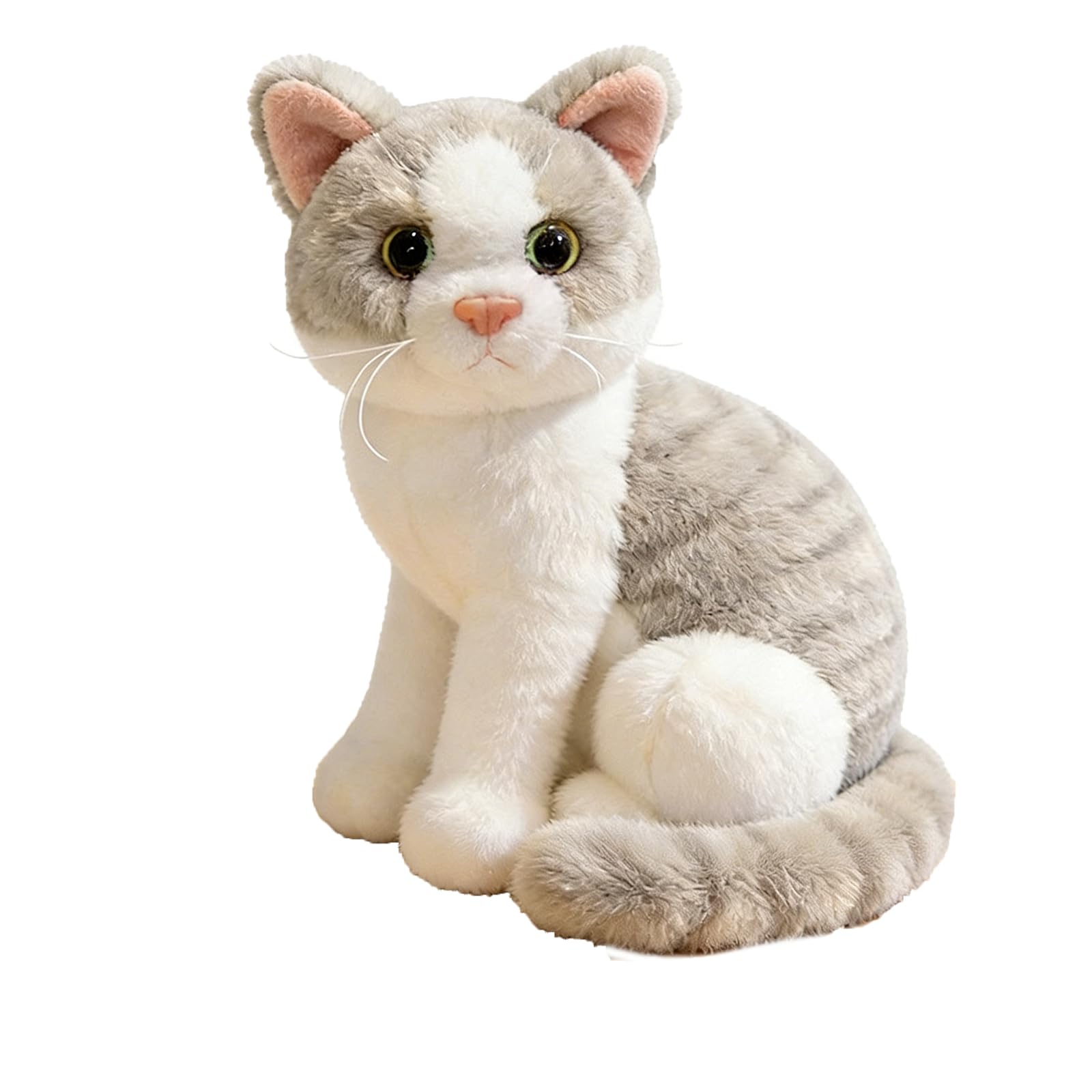 ZBELLO Realistic Cat Plush, 26cm Simulation Sitting Cat Soft Toy, Kitten Plush Toy, Cuddly Cushion, for Cuddling and Playing, Gift For Boys and Girls (Light grey)
