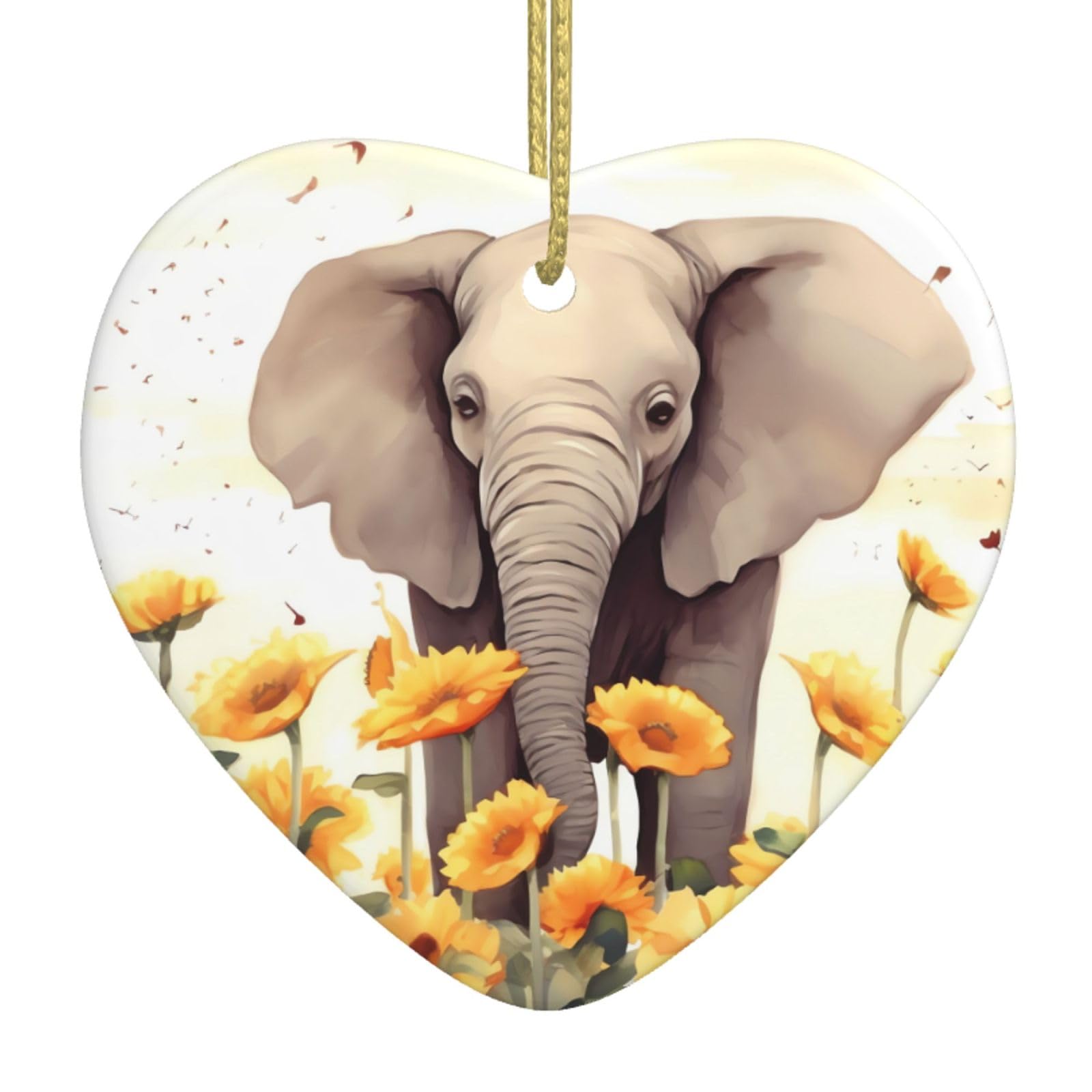 Ceramic Christmas Tree Hanging Ornaments with Gold Ropes Christmas Tree Decorations Heart Ceramic Elephant and Sunflower Pendant Keepsake Decorations for Holiday Xmas Gift Ideas