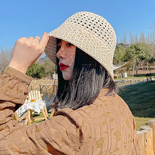 Dkinjom Women Summer Straw Hat With Mesh Breathable For Beach Travel Trendy Lightweight Casual Bucket Hats Uv Protection Yellow #TOP5