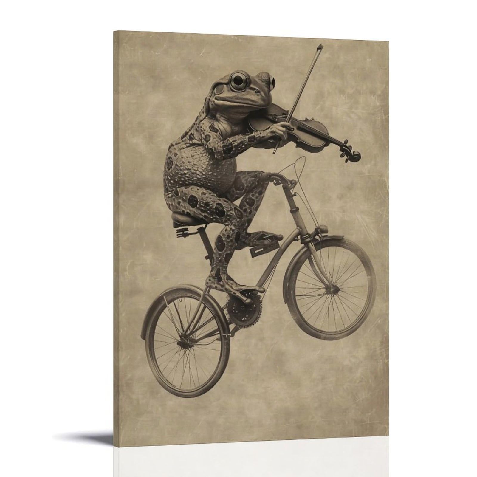 HUERYRYHY Whimsical Unicycle Violin Frog 02 Poster Wall Art Canvas Vintage Aesthetic Painting Decor for Rooms 20x30inch Frame-style