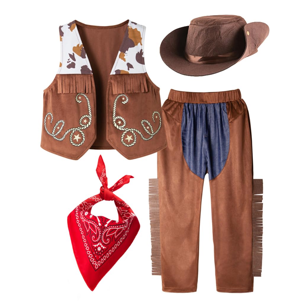 Lito Angels Boys Cowboy Costume Fancy Dress Up, Brown, Age 6-7 Years