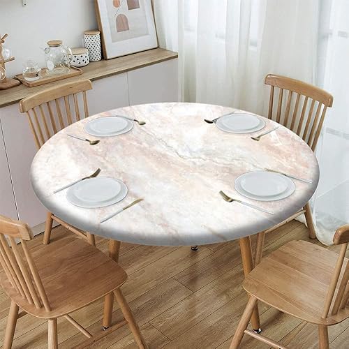 Miniatura 3 de Yaofuren Mantel redondo ajustable con diseño de textura de mármol, borde elástico, adecuado para catering y cocina, se puede limpiar para mesa