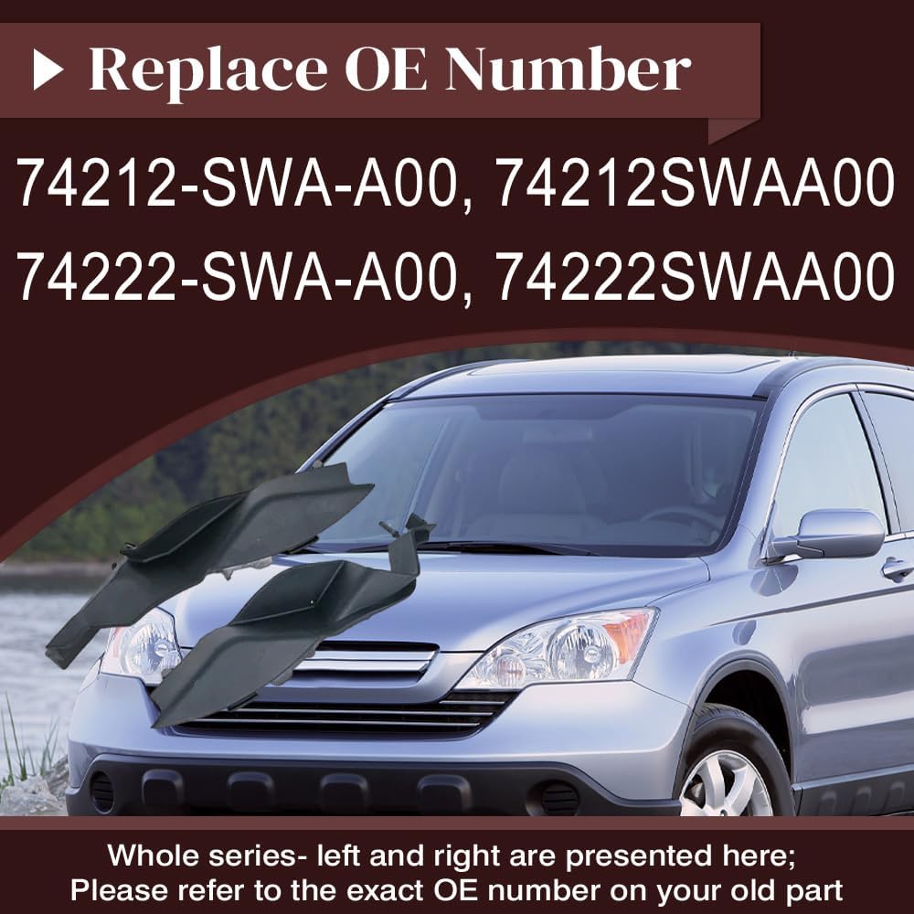 Windshield Wiper Side Cowl Cover Trim, Replaces 74212-SWA-A00, 74212SWAA00, 74222-SWA-A00, Compatible with Honda CRV CR-V RE 2007-2011, 2 pcs