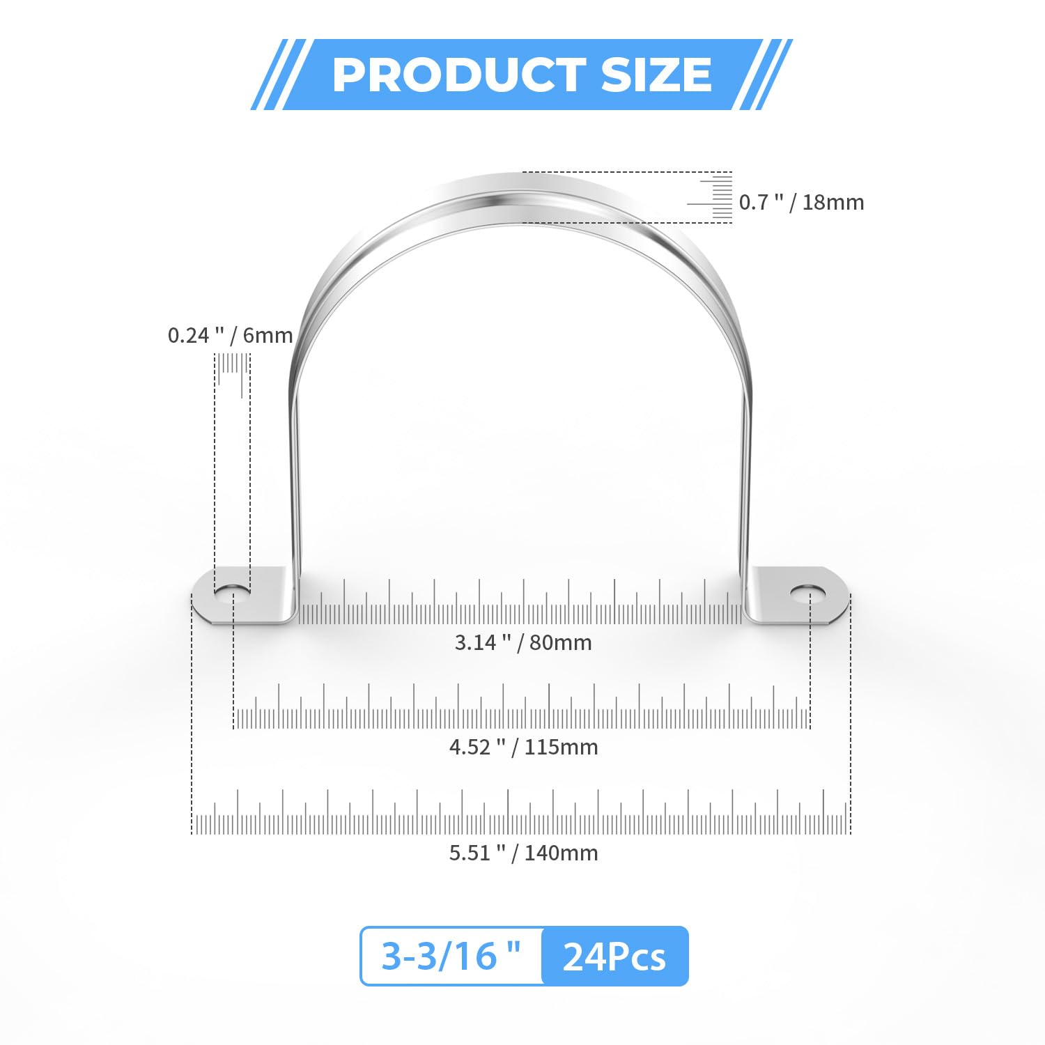 24 abrazaderas de conducto de acero inoxidable 304 de 3 3/16 pulgadas (80 mm), abrazadera de tubo en U, correa de tubo en U, soporte en U rígido, clips de tensión, abrazadera de tubo en U,