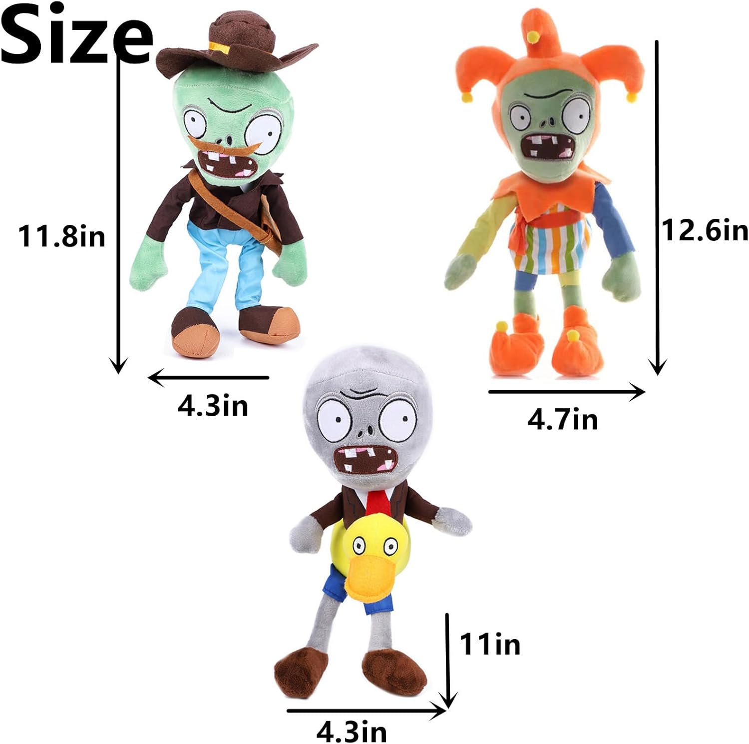 3 PCS Plants and Jester Plush Zombie Sets Toy Postman, 1 2 Stuffed Soft Jester Zombie Doll, Duck Zombies PVZ Plush Figure Doll New