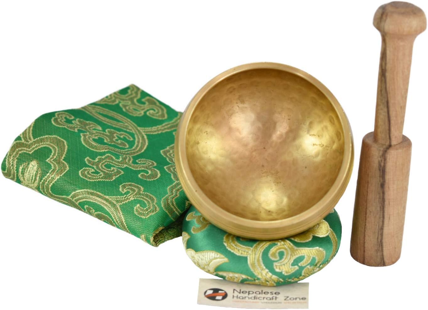 Meditation Yoga Singing Bowl Set With Mallet, Cushion & Brocade Bag - For Meditation, Chakra Healing, Prayer,Yoga, and Mindfulness by Nepalese Handicraft Zone (4 Inch Multicolor)