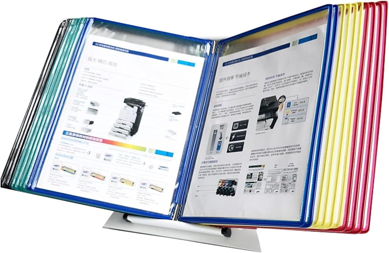 noxozoqm Durable Desktop Display, A4 Wall-Mounted Flip File Folder, 20 File Pockets Wall Catalog Display Rack, Metal *PVC(Color:A)