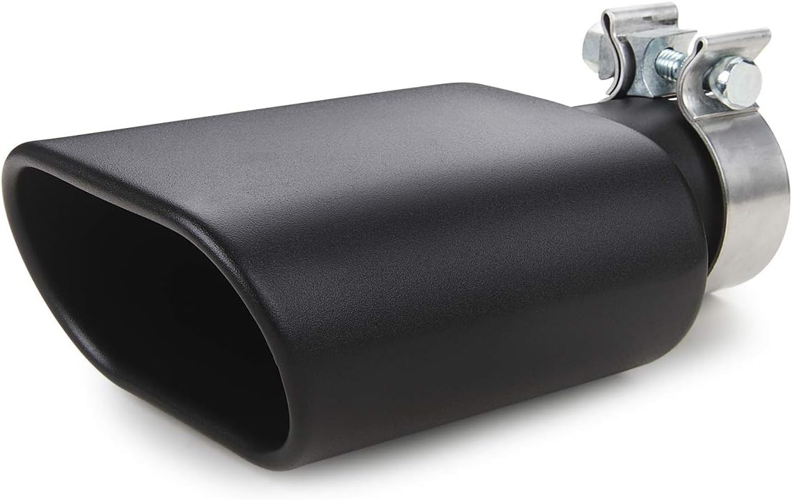 A-KARCK Square Exhaust Tip 2.5" Inlet, Black Coating Rectangle Exhaust Tailpipe Tip 3" x 5.5" Outlet 9.5" Long, Clamp on Design