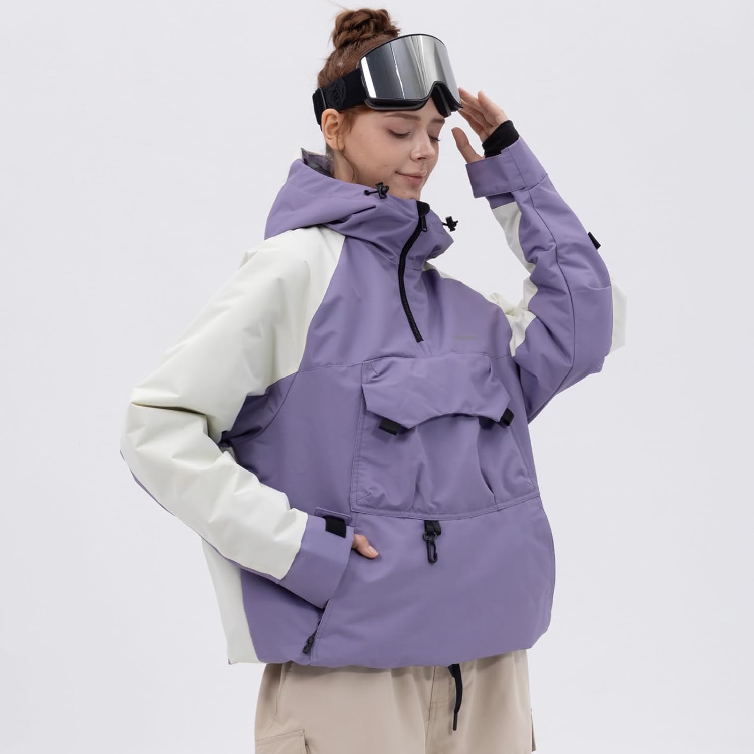 SNOWVERB Womens Mens Snowboard Baggy Anorak Half-zipper Snow Jackets Camo Leopard Waterproof Mountain Ski Coats with Hood - Image 5