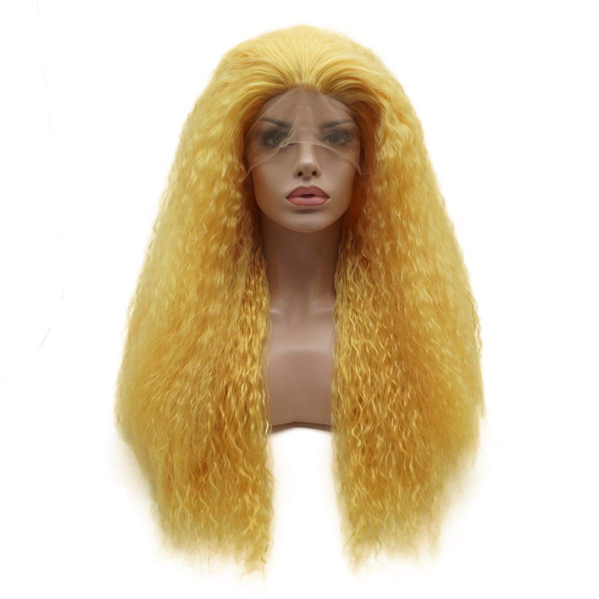 Lushy Hair Synthetic Lace Front Wig Long 26inch Kinky Curly Golden Yellow Wig Heavy Density Realistic Wig