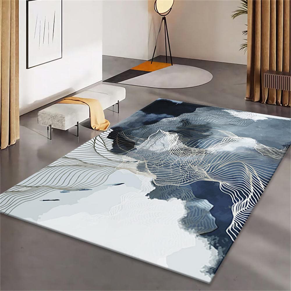 Tapis de cuisine antidérapant lavable bleu gris blanc moderne 120x160
