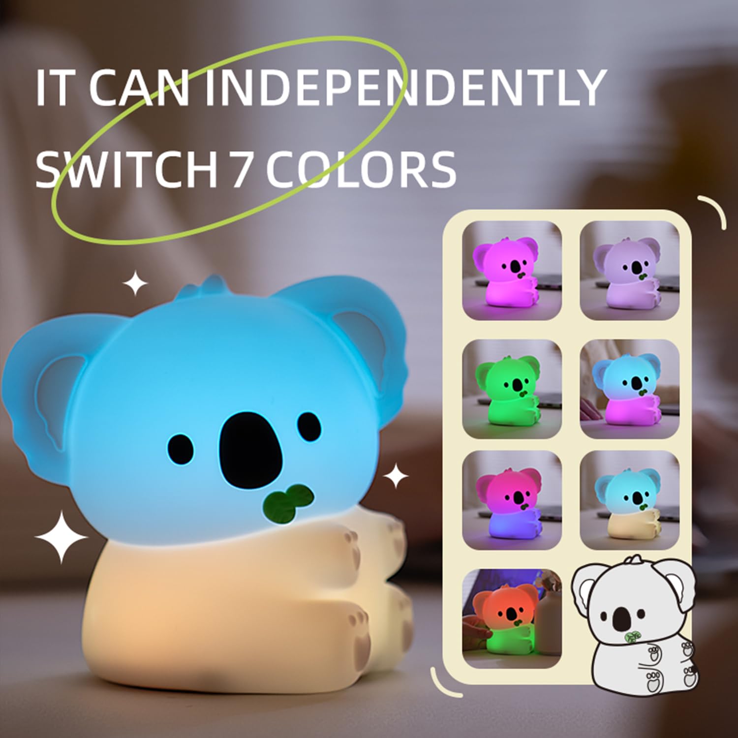 JMG-Myratts Night Light for Kids Cute Soft Silicone Koala Lamp, Dimmable Nursery Portable Kawaii Lamps - Image 2