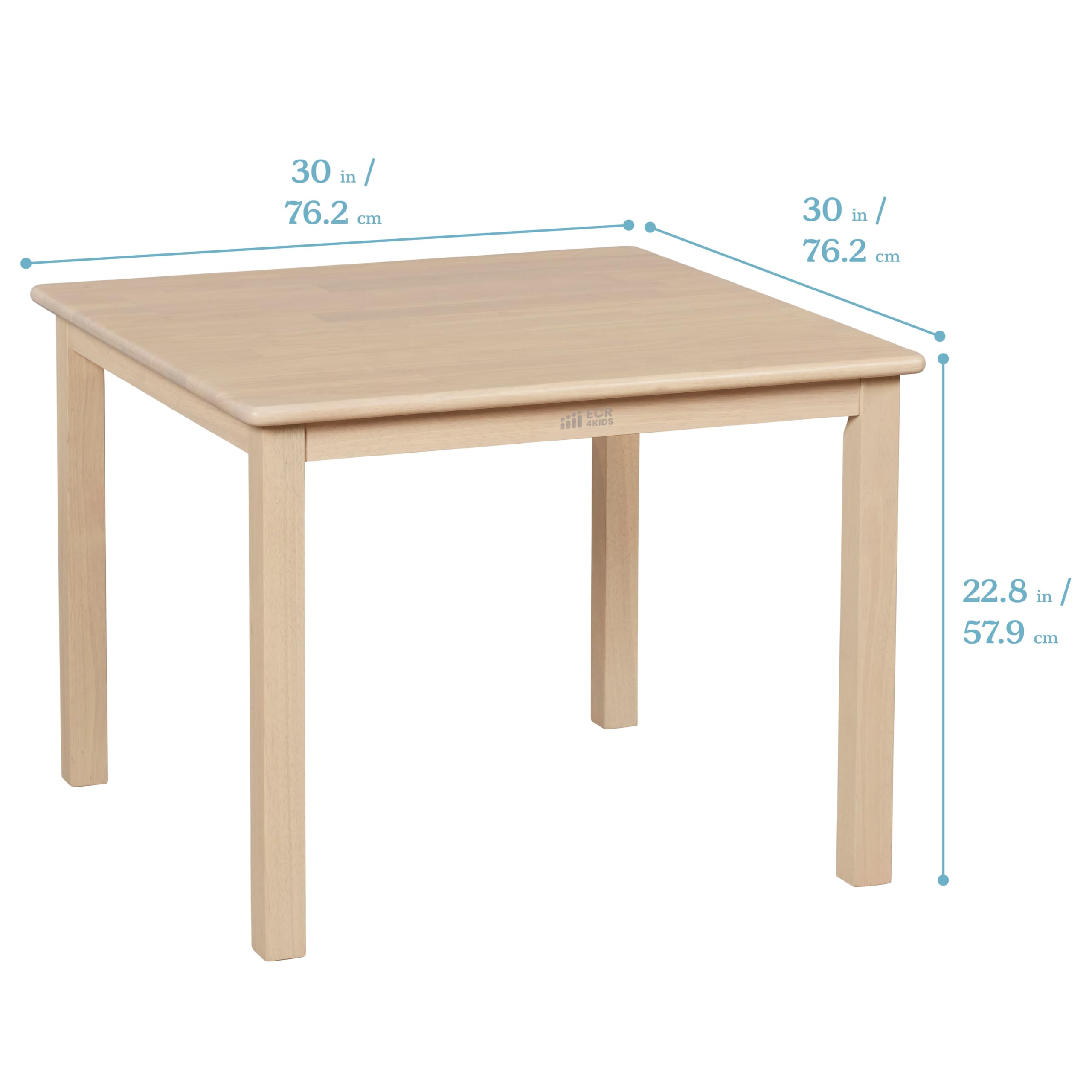 ECR4Kids 30in x 30in Square Hardwood Table and Chair Set, 12in Seat Height, Kids Furniture, Antique White