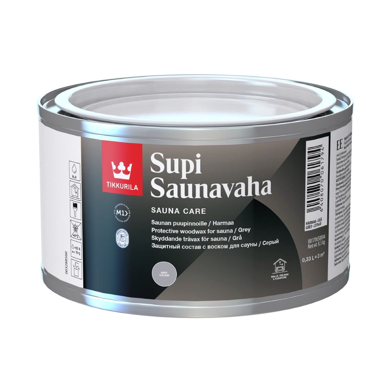 Tikkurila White Supi Sauna Wax – Natural Wax Treatment For Sauna Wood, Dirt & Water Resistant, Matt Finish - 0.33 Litres