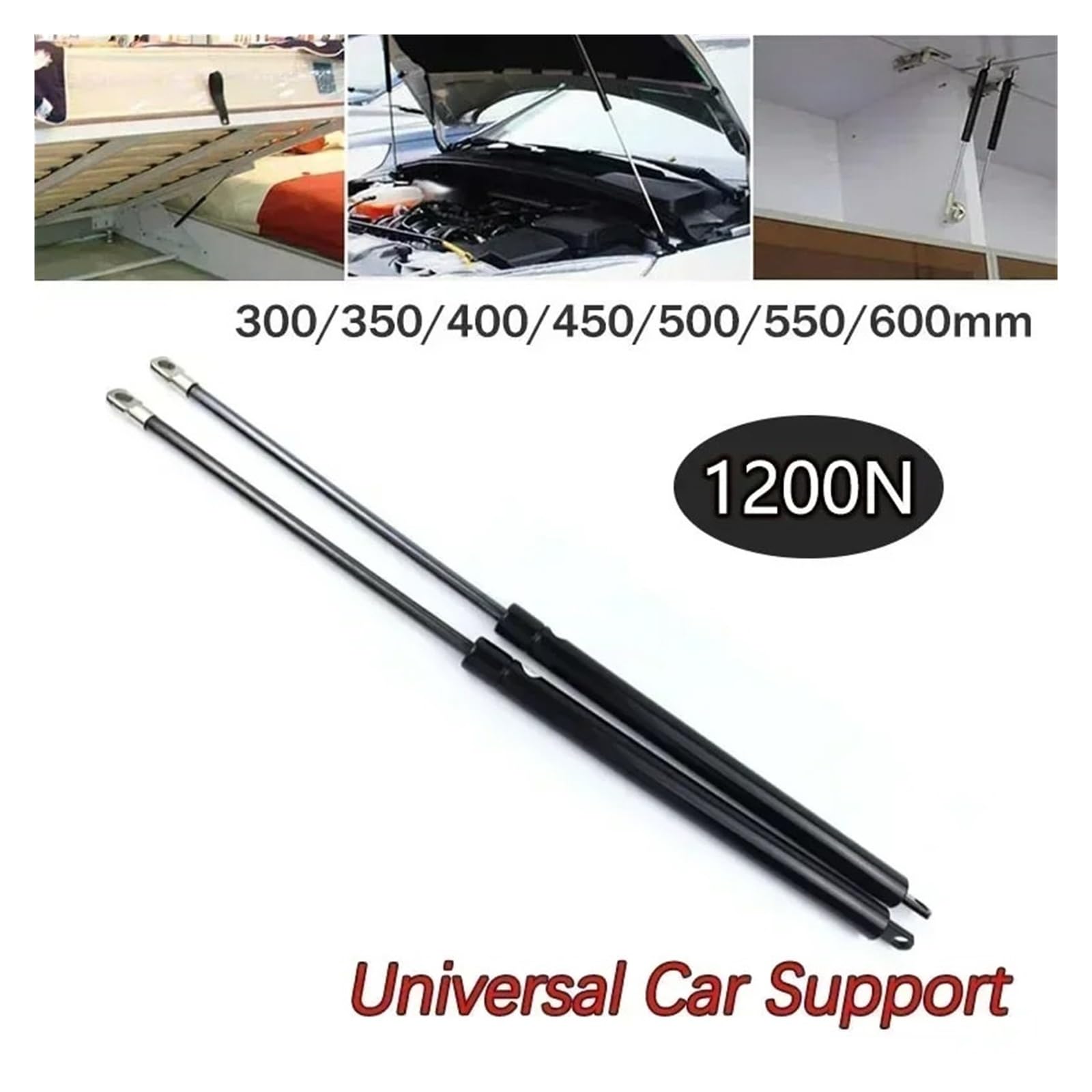 2x 1200N Ammortizzatore Barra Supporto A Gas Molla A Fino 300-600mm Per Letto Stoccaggio Auto Cofano Portellone RV Bus Ammortizzatore cofano