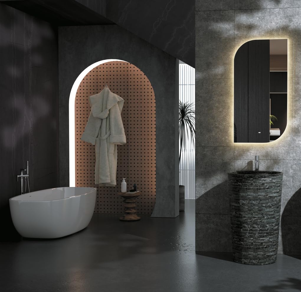Mice - Espejo con luz led para baño, vestidor, Maquillaje - Espejo con Sistema de Encendido con Sensor de Movimiento - Anti-vaho Incorporado y luz cálida - Esquinas 2 Redondeadas y 2 cuadradas