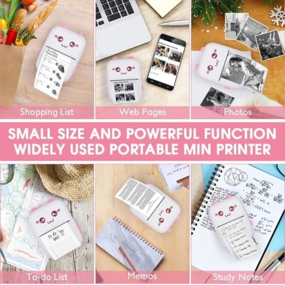 WON Mini Bluetooth Thermal Printer, Portable Label Printer Inkfree Printer for Android & iOS System, Black on White Thermal Printer with Roll of Print Paper, Stickers, (Style 1) (Style 5) 3