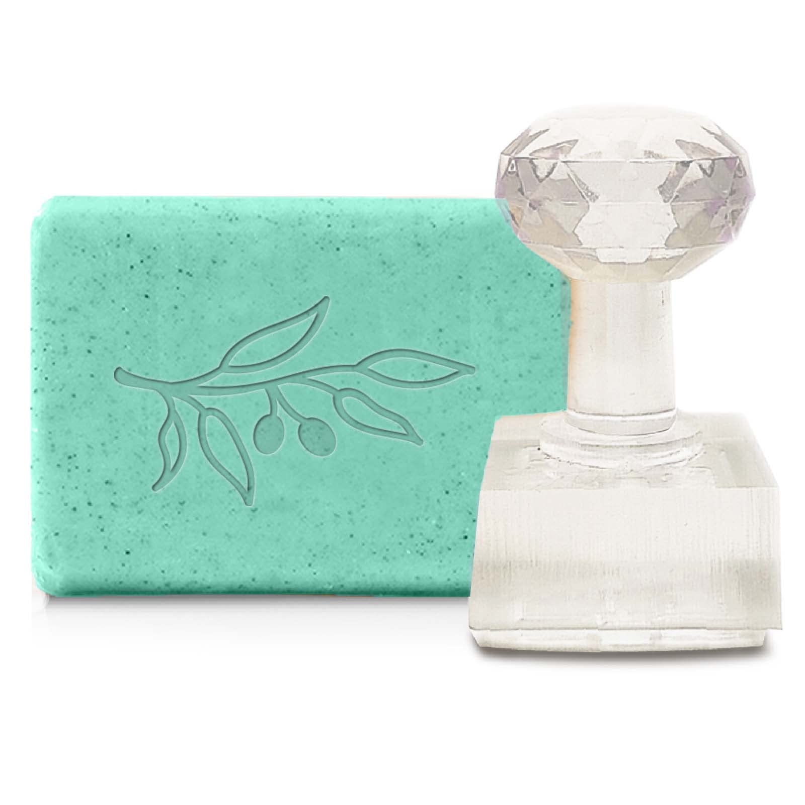 CRASPIREAcrylic Soap Stamp Olive Leaf Handmade Clear Soap Chapter Branch Imprint Embossing with Handle 1.57" Embossing for DIY Arts Crafts Making Wedding Clay Cookie Pottery Biscuits Projects