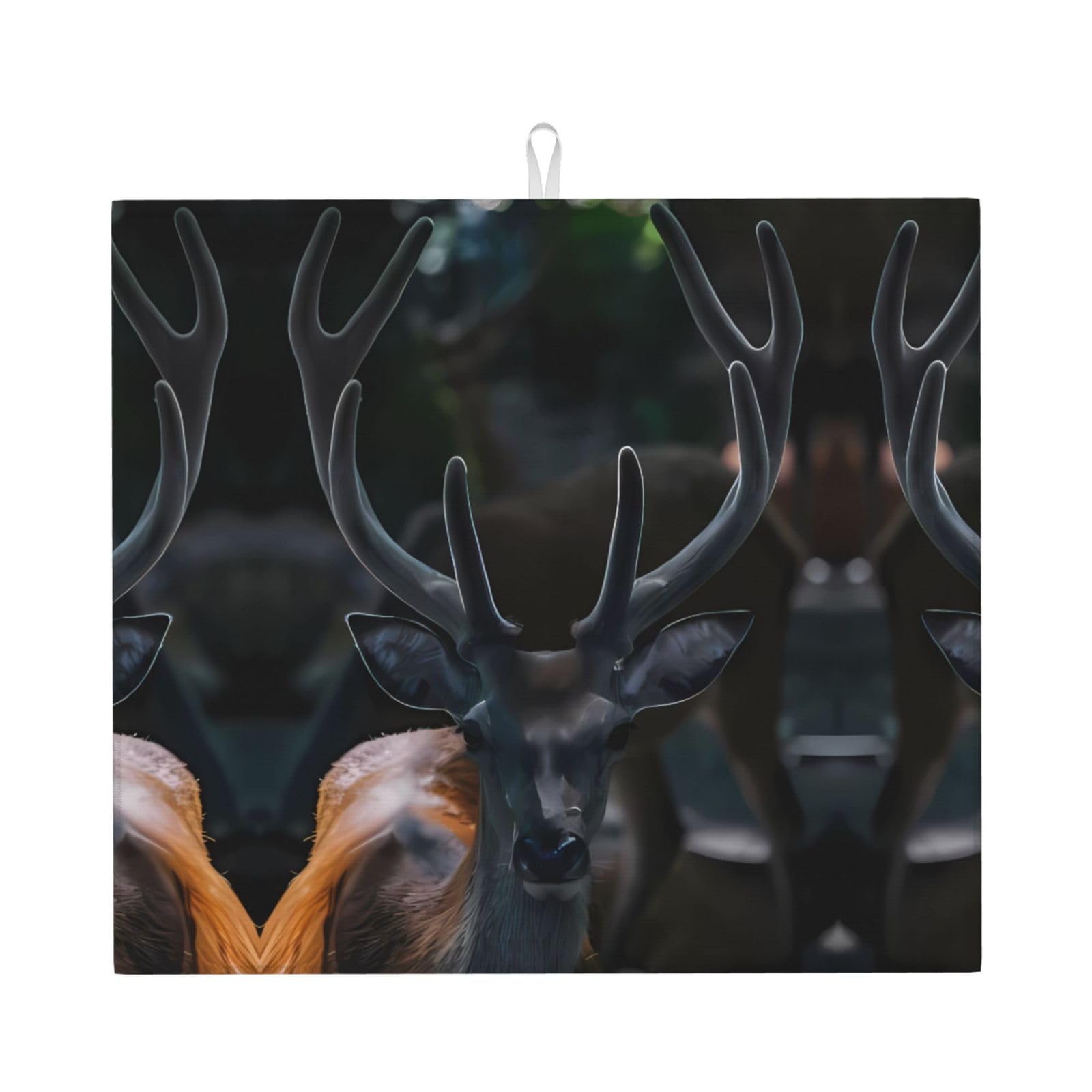 YYHWHJDE Outdoor Wildlife Deer Antler Prints Kitchen Drying Mat – Absorbent Microfiber Throw for Dishes, Non-Slip Counter Cover, Quick-Dry Layer with Durable Construction