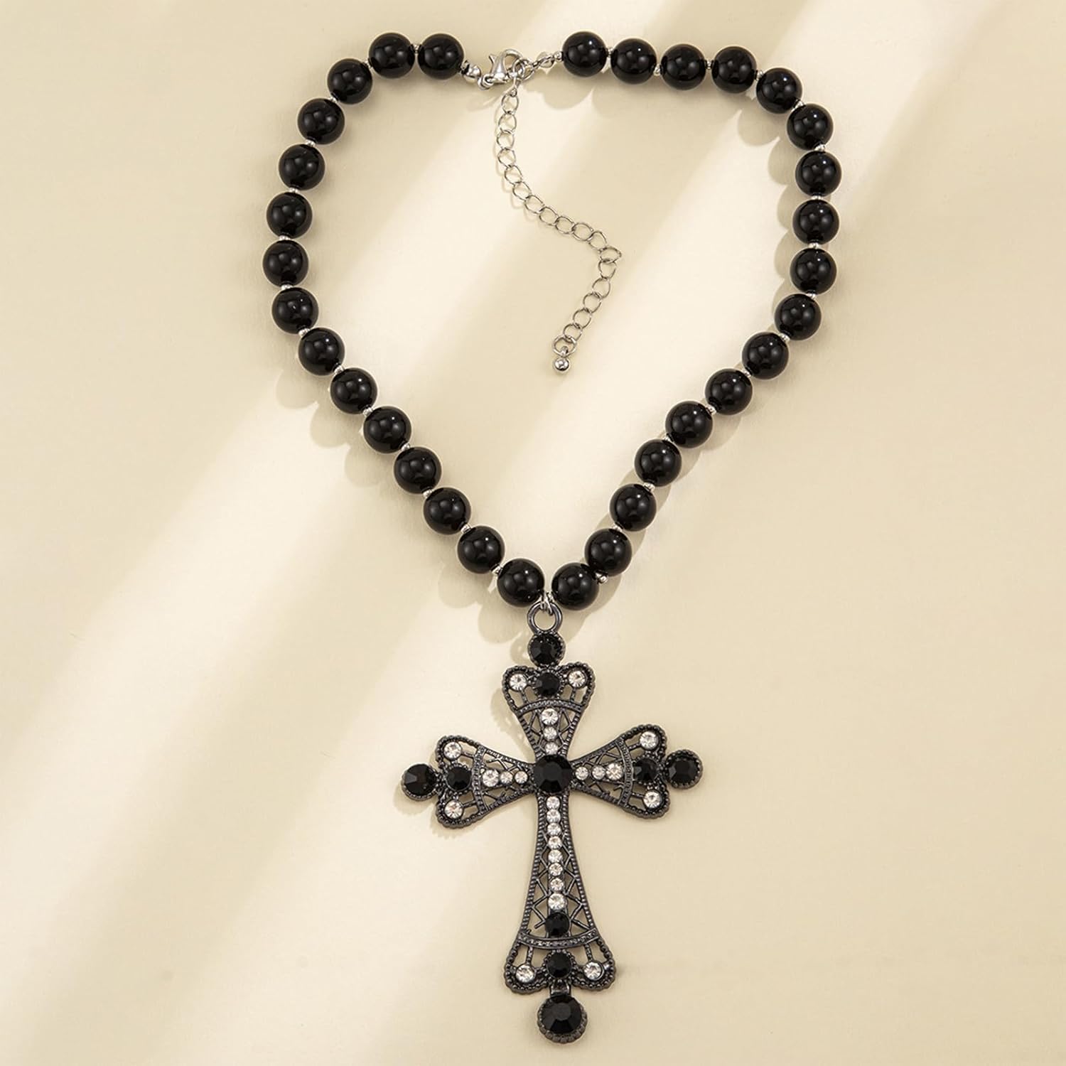 Pearl Cross Big Necklace for Women Gothic Gold Chunky Long Cross Pendant Necklaces Pearl Beads Chain Large Crucifix Dangle Punk Party for Women - Image 8