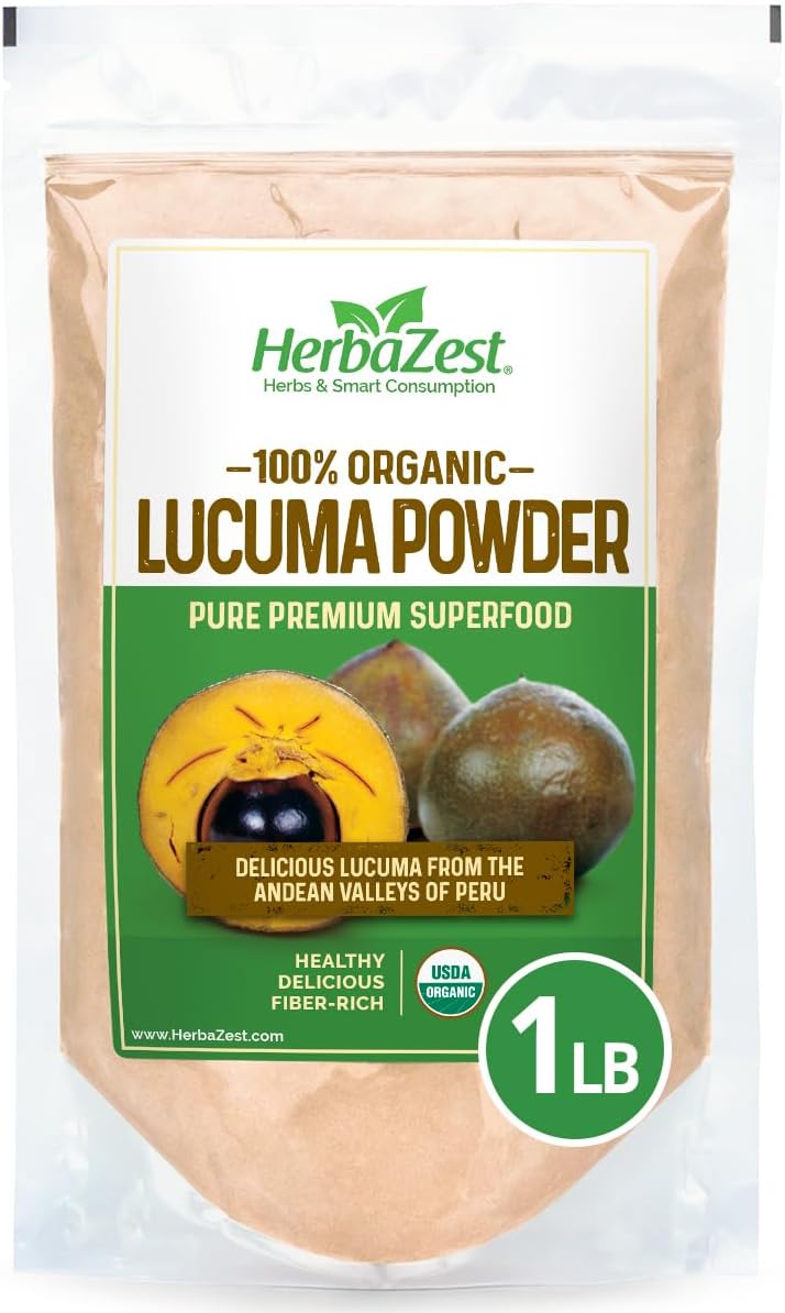 HerbaZest Lucuma Powder Organic – 16oz (454g) – Vegan & USDA Certified – Delicious & Fiber Packed – Tasty Addition to Smoothies, Desserts, Ice Cream & More – Not a Sugar Substitute