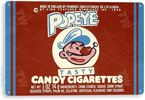 Tinworld Cartel de lata Popeye Candy Cigarrillos Etiqueta Vintage Retro Cocina Cottage Store Sign C422