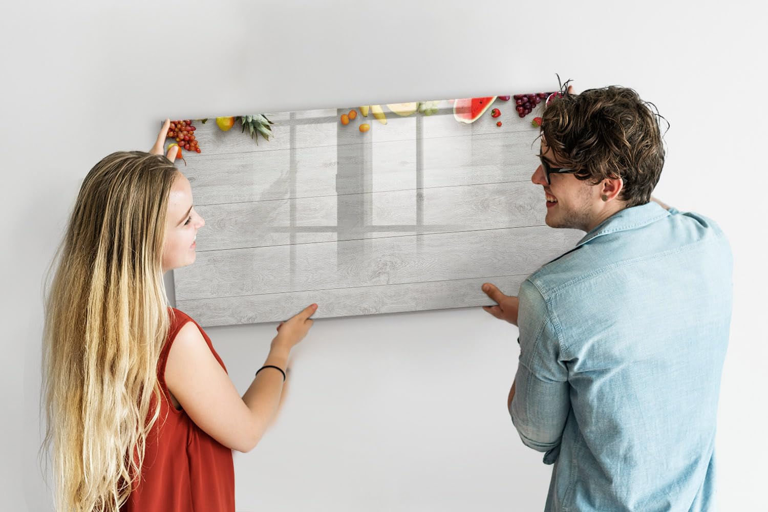 Magnetische Glas-Memoboard Tafel inkl. Neodym-Magnete, Marker & Schwamm | Edles Design & langlebige Oberfläche | Für jeden Raum- 120x60 - Obst auf dem Tisch