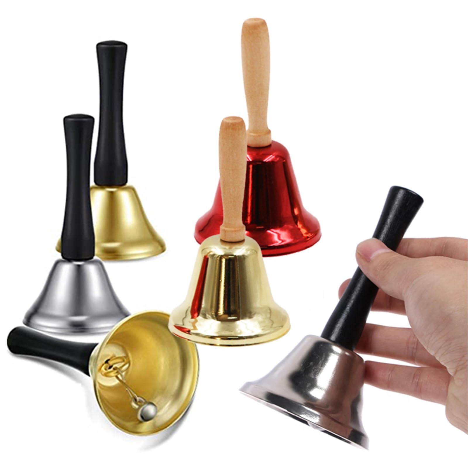 5 pezzi Campanelli natalizi a mano di Babbo Natale Jingle Bells scolastici Forniture for servizi chiamata al ristorante Decorazione Per Ristorante(Silver)