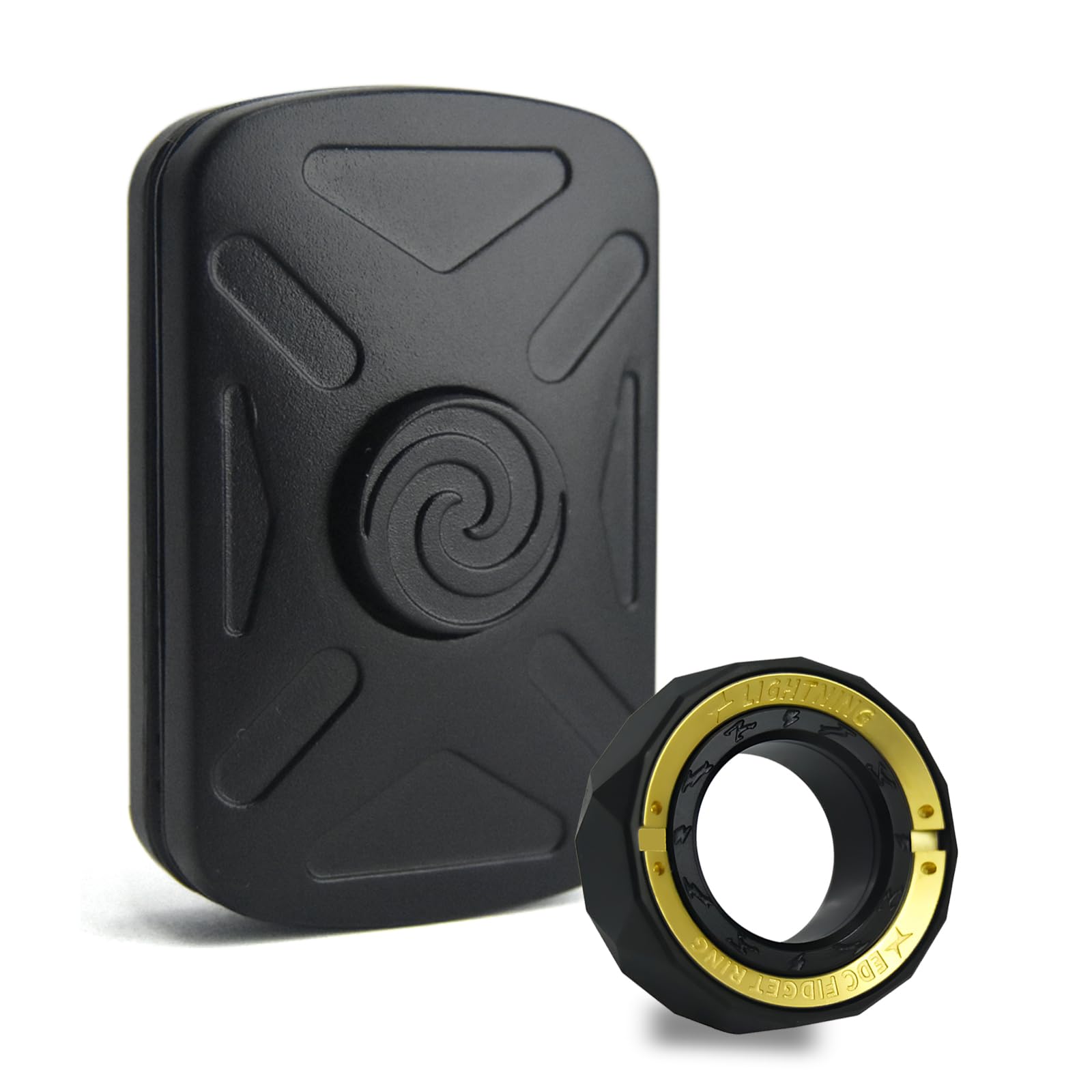 Buffcy 2 Packs Fidget Toy, Sound/Silent Fidget Ring, Lightning Fidget Spinner for Adults, Metal Vortex Fidget Toys Adults for Stress Relief, Fidget Slider for Anxiety, Gift for Adults (Black - 2 Set)