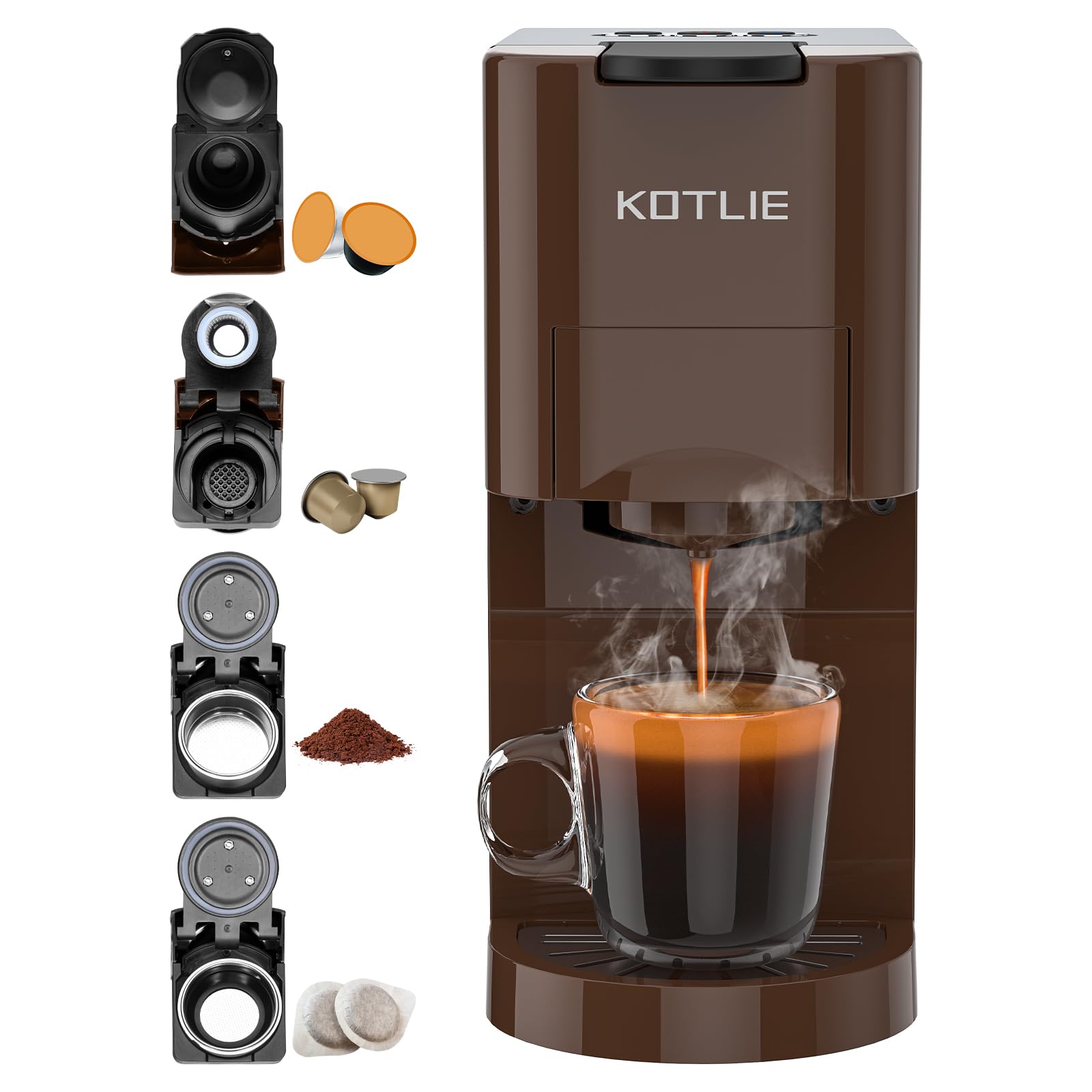 KOTLIE ST-550 Kapselkaffeemaschine - 4-in-1 Für Alle Kaffeearten, 19 Bar Druck