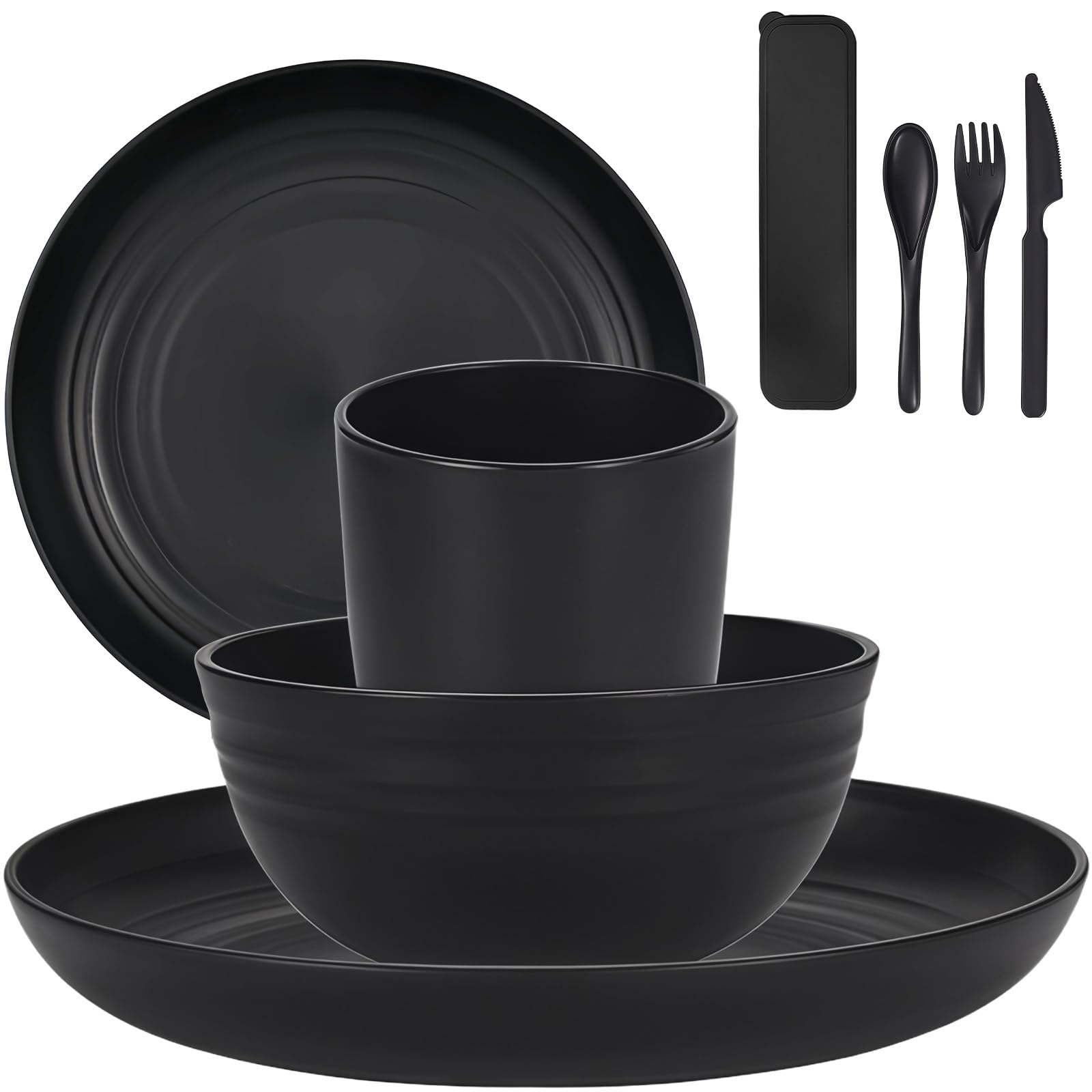 Plates and Bowls Set, Unbreakable Camping Tableware, 8 PCS Cutlery Set, Reusable Tableware Lightweight Plates Bowls Cups, Microwave & Dishwasher Safe, for Camping, Picnics
