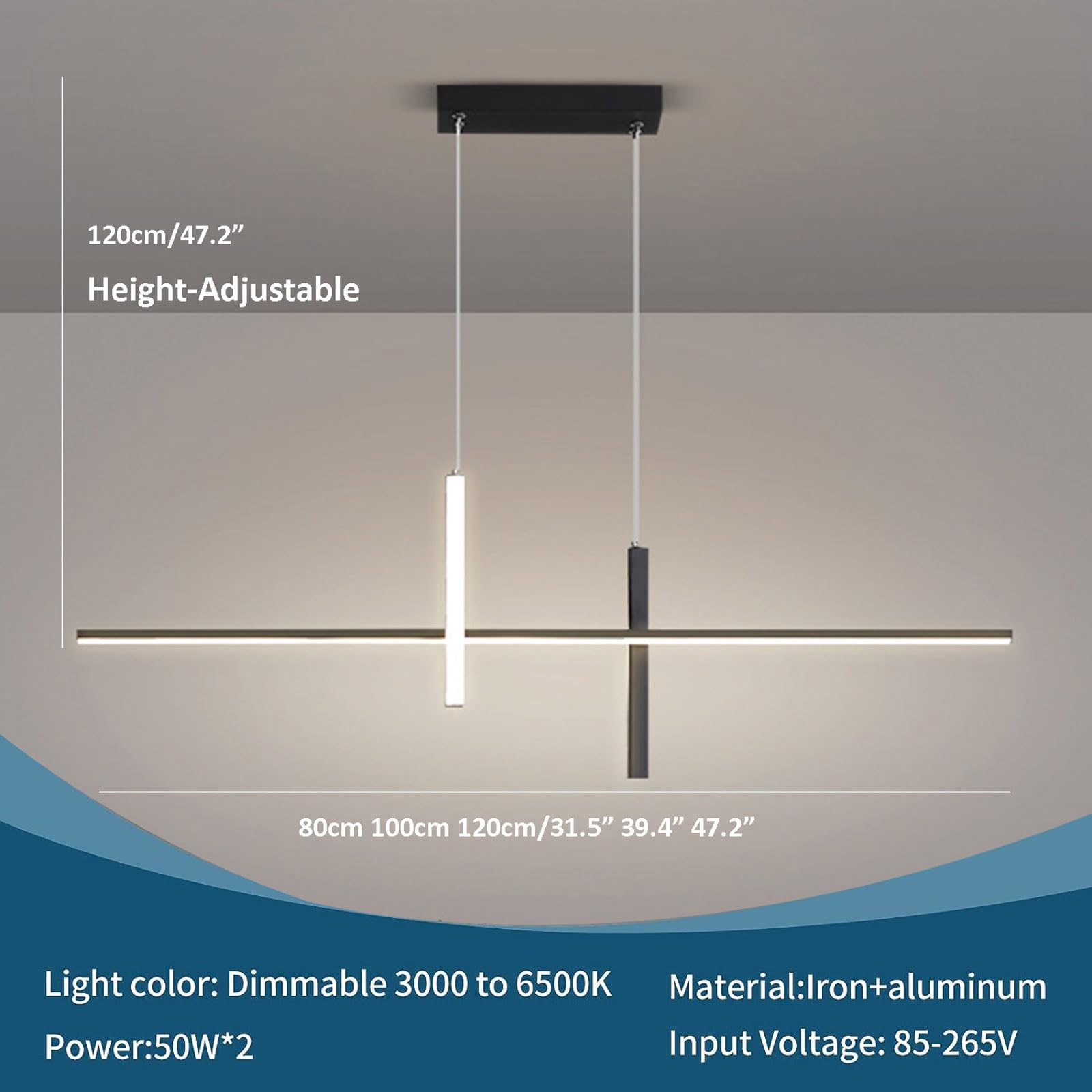 Lámpara colgante LED lineal para Isla de cocina, Moderna, regulable con Mando a distancia, lámpara de techo de altura Ajustable, accesorio para comedor, dormitorio y Sala de estar