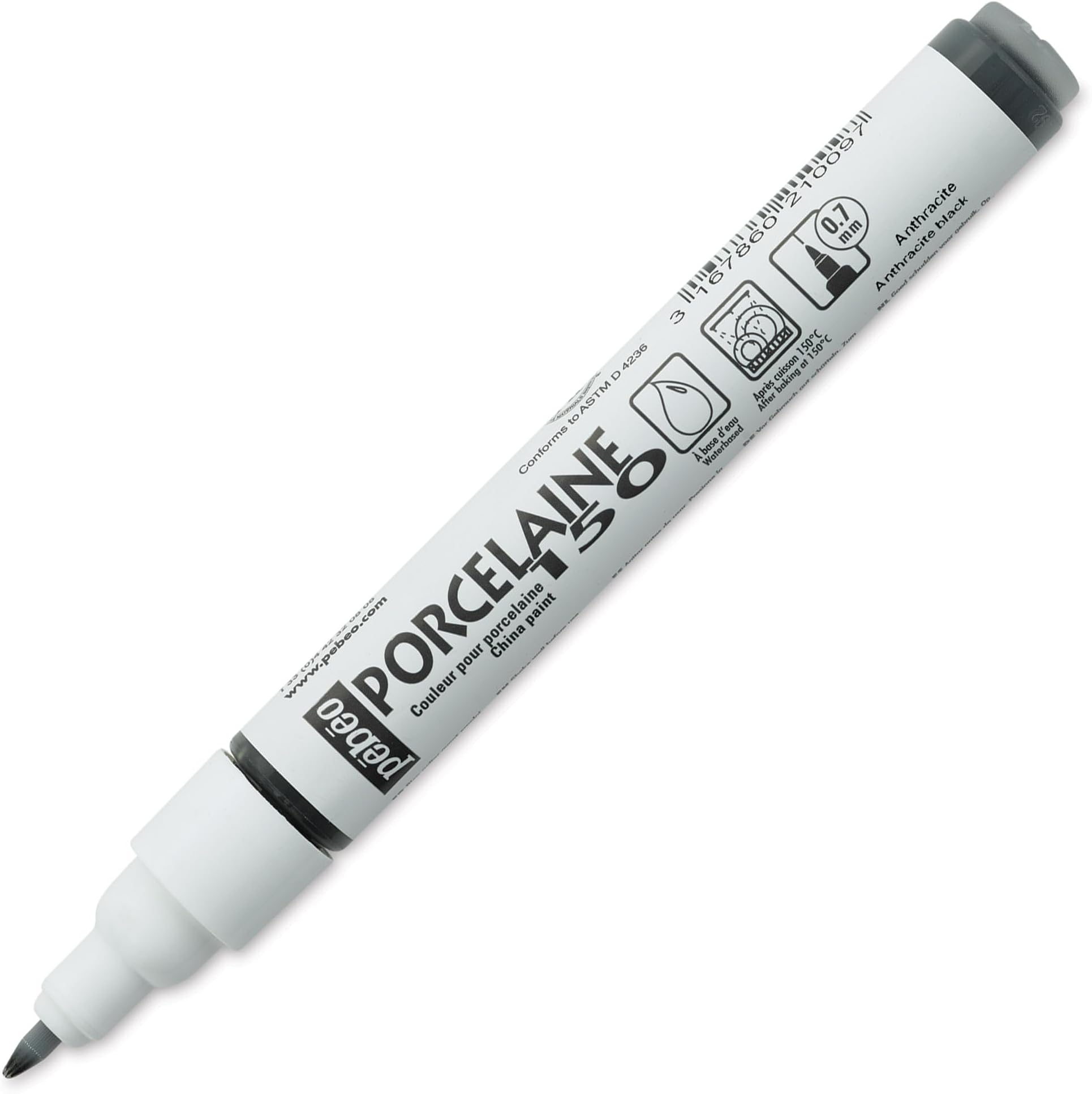 Pebeo 21009 1-Piece Porcelaine 150 China Paint Fine Tip Marker, Anthracite Black,Anthracite Black