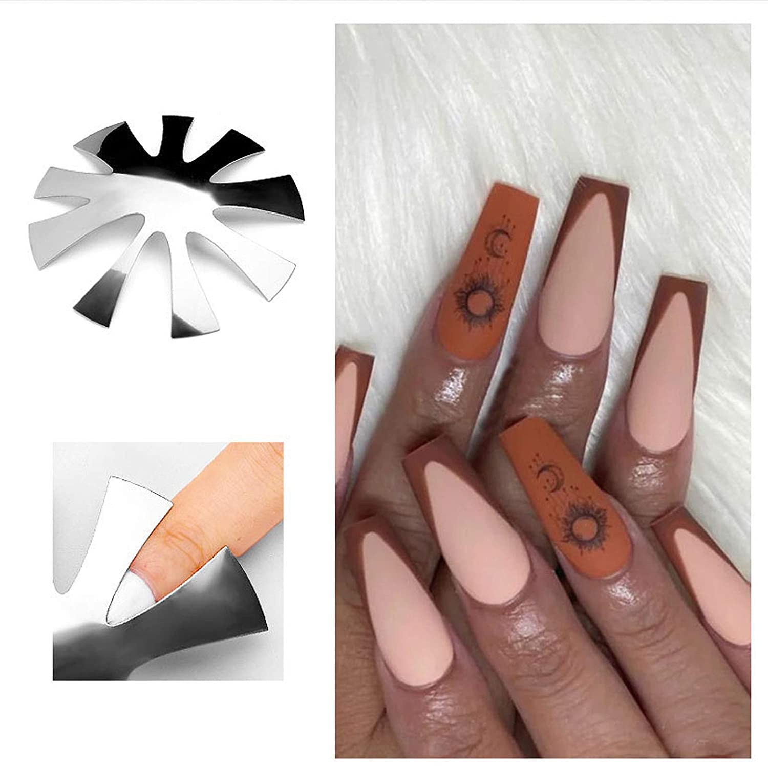 Generico French Manicure Template Nail Cutter Plate French Manicure Nail Art Making Modulo in Acciaio Inox Acrilico Clipper Plate per Le Donne ArgentoMolto Bello e Pratico.