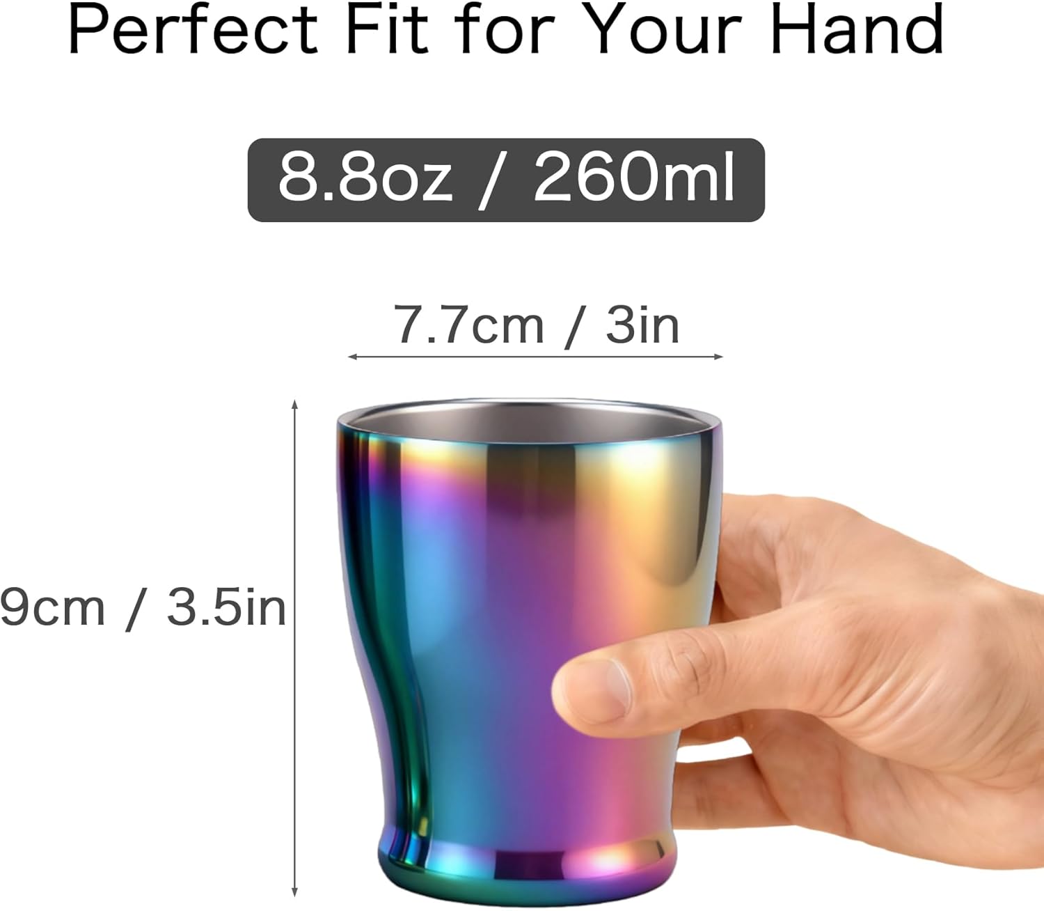 TIAKO 2-Pack Double Wall Vacuum Insulated Stainless Steel Cups, 8.8oz (260ml) - Sweat-Proof Hot & Cold Cups for Whiskey, Coffee, Cocktails, Home & Travel, Mirror Finish (Rainbow) - Image 3